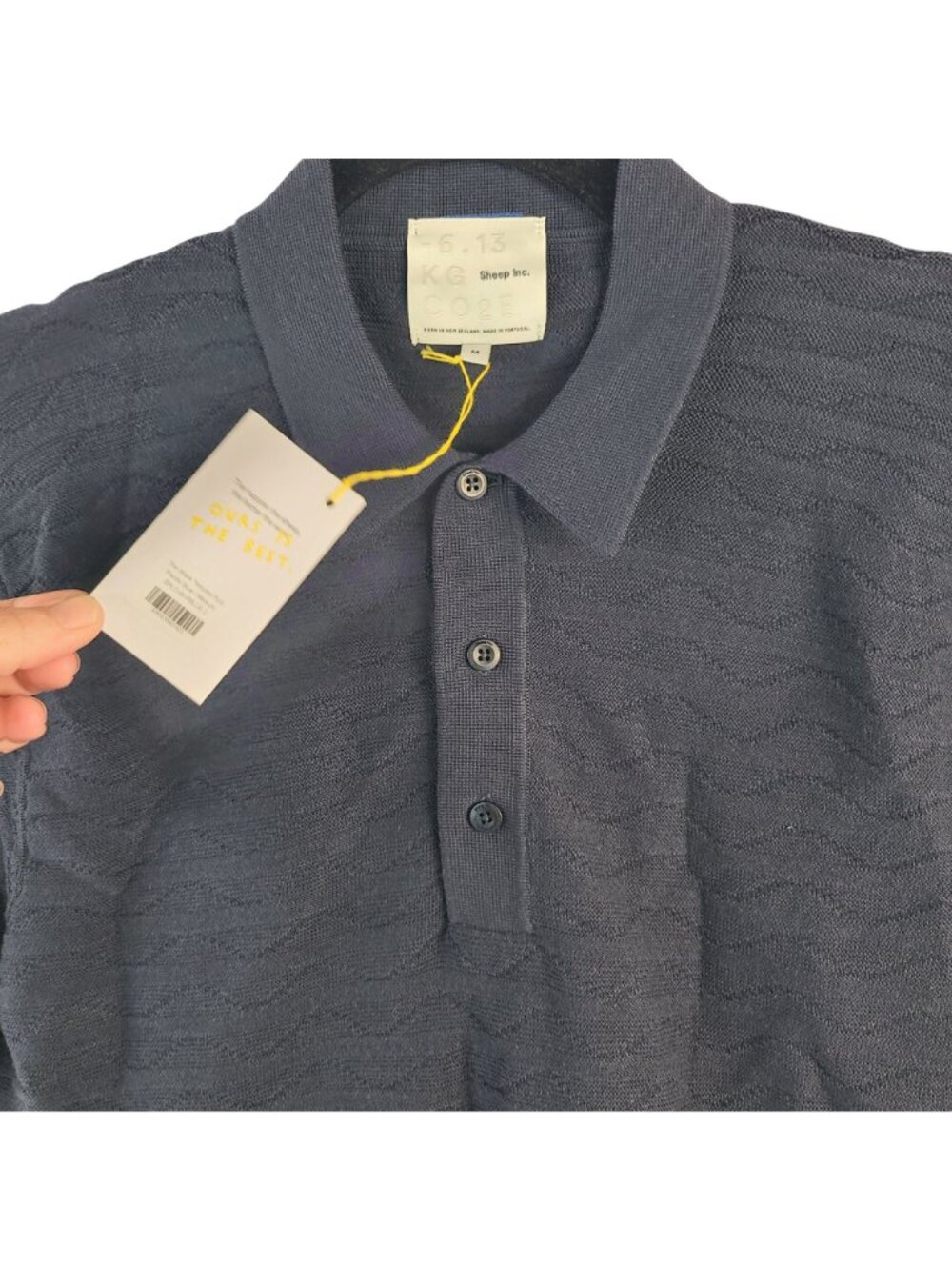 NEW Sheep Inc. Pacific Blue Wave Textured Polo Shirt 100% Merino Wool Sz M - Picture 3 of 8